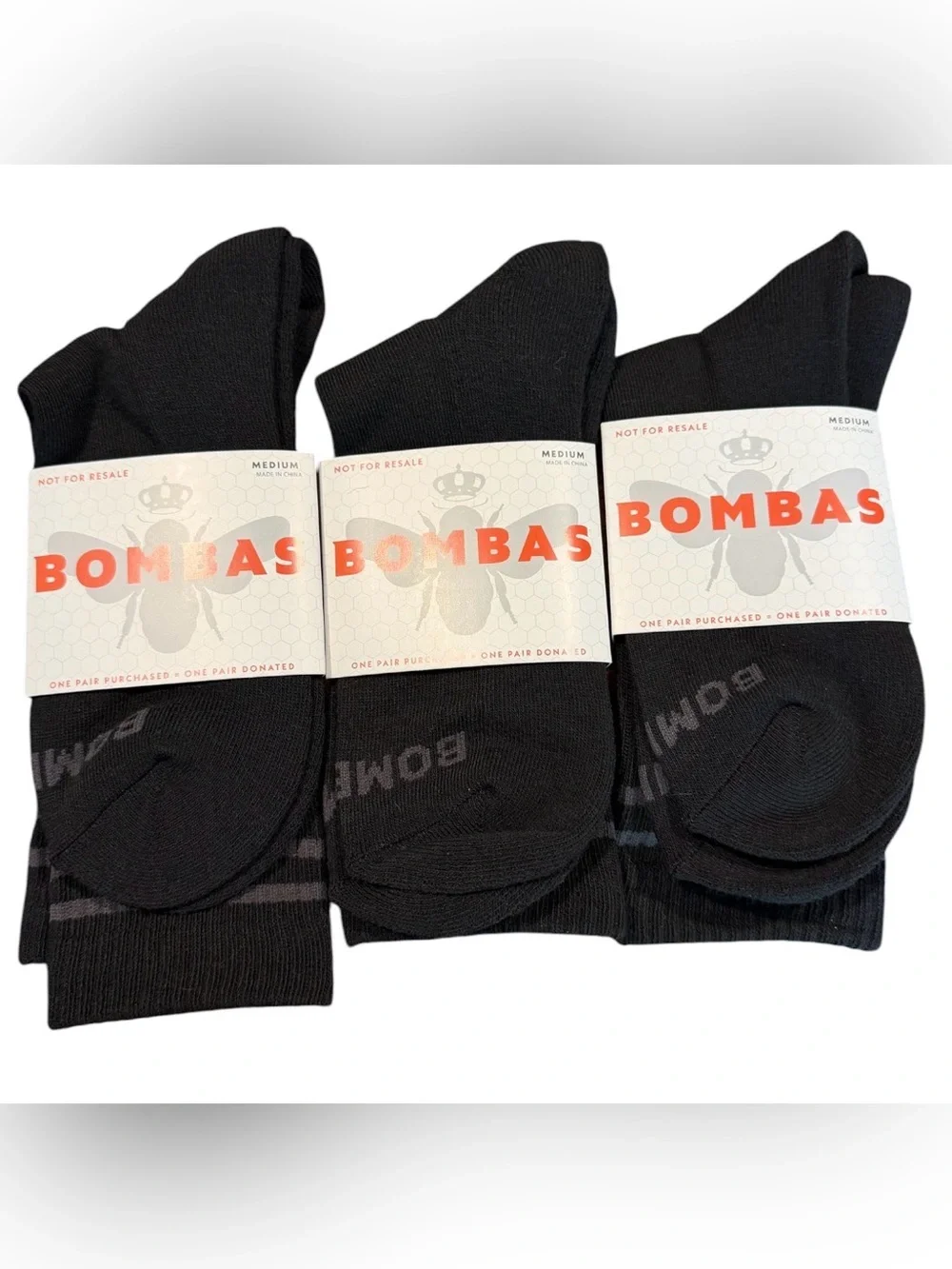 Bombas Unisex Size M Black High Rise Socks - 3 Pack - NWT